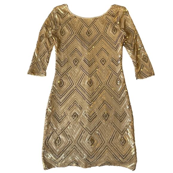 City Triangles Women Dress M Gold lining Geometric Sheath 3/4 Sleeve Knee Length - Picture 1 of 12